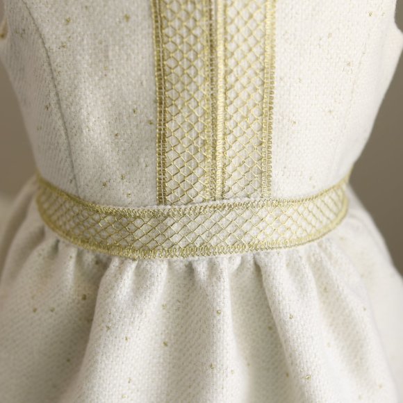 Girl's Couture Off White Gold Fleck Tweed Dress Sleeveless Tailored Party Event - Picture 3 of 10